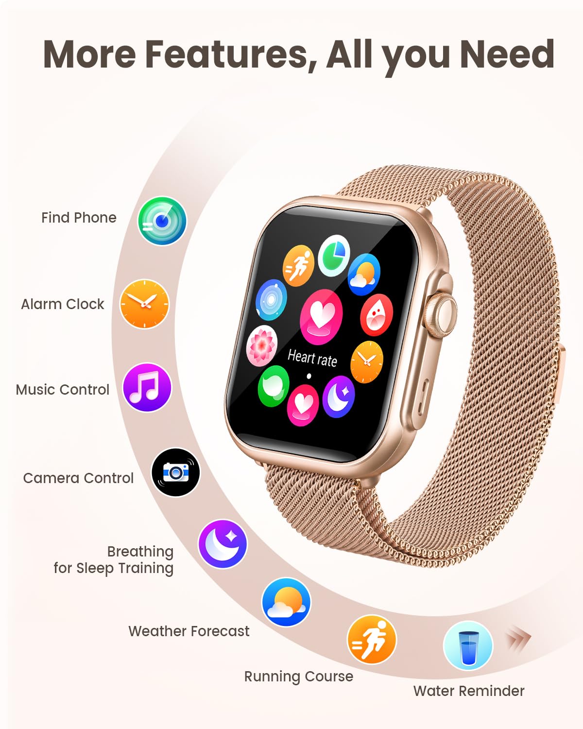 Smart Watch for Women for iPhone Android: 1.85"Smartwatch with Make/Answer Call Sleep Heart Rate SpO2 Blood Pressure Monitor IP68 Waterproof 120+Sport Mode Fitness Tracker 1000mAh Battery 2Bands Pink