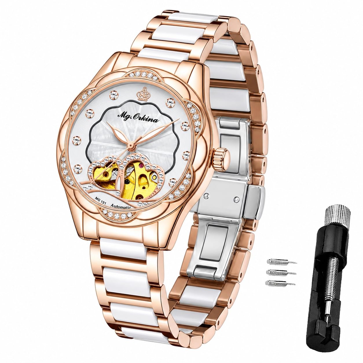 Vetra Women Watches Automatic Luxury Diamond Dress Ladies Watch Fashion Waterproof Ceramic Strap Rose Gold Self Winding Female Wrist Watch