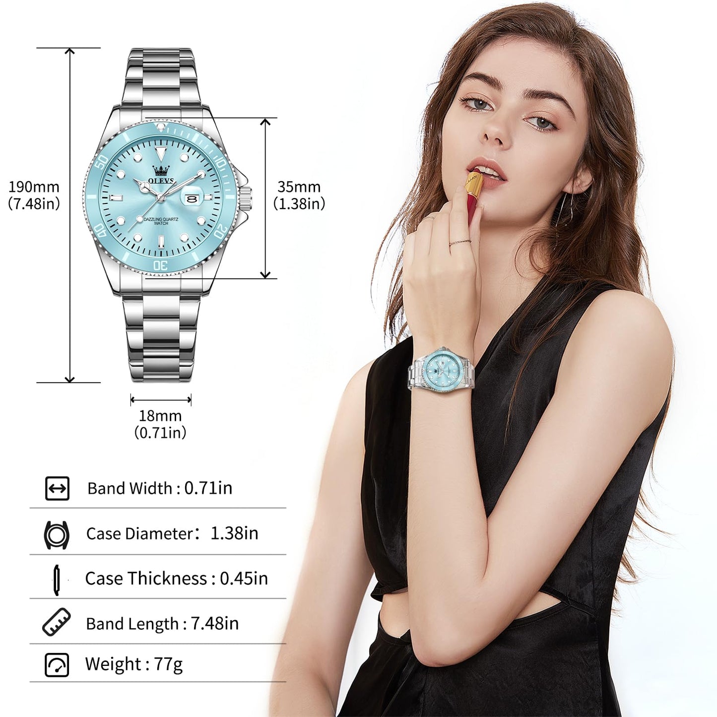 OLEVS Watch Women Silver Watches for Women Luxury for Small Wrists Dress Stainless Steel Women's Wrist Watches Easy to Read Reloj para Mujer Black/Blue/Gold/Green/Pink/Purple