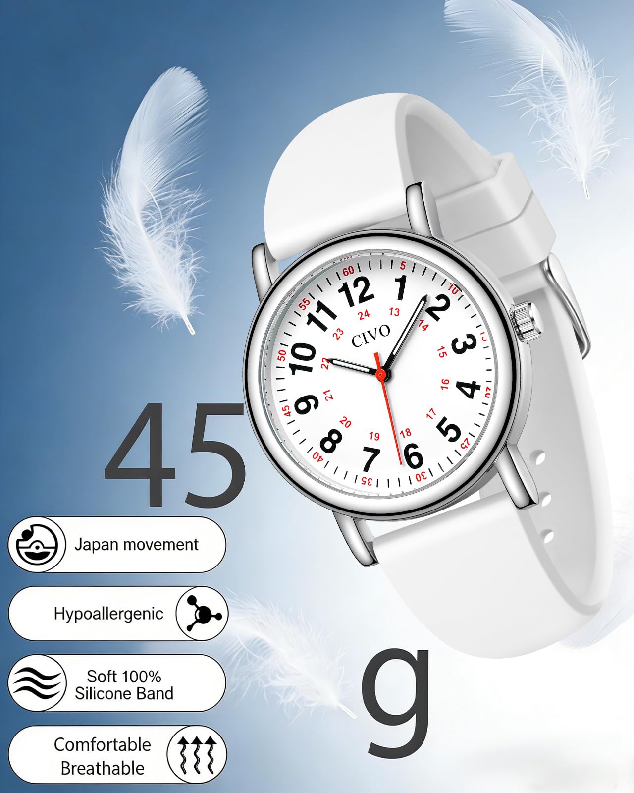 CIVO Nurse Watches for Women Men: Analog Waterproof Watch with Easy Read Dial Second Hand - Gifts for Nurses Medical Student Doctors