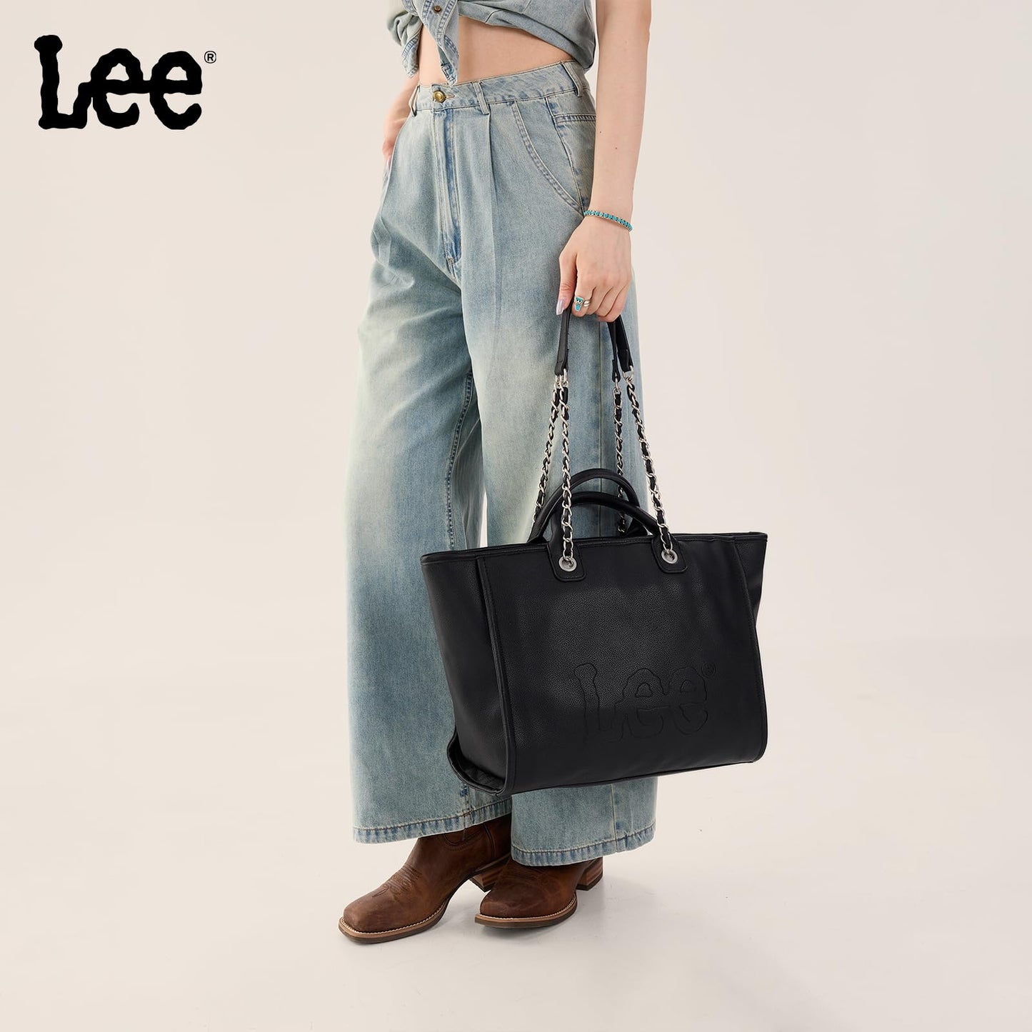 Lee Large Shoulder Tote Bag for Women Vegan Leather Top-Handle Bag