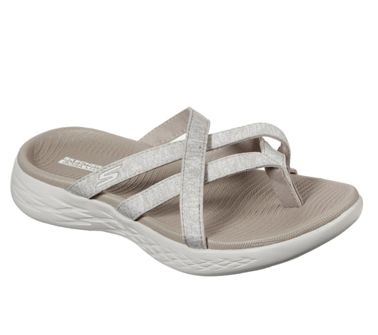 Skechers womens On the Go 600 - Dainty Flat Sandal, Black/Grey, 5 USSkechers womens On the Go 600 - Dainty Flat Sandal, Black/Grey, 5 US