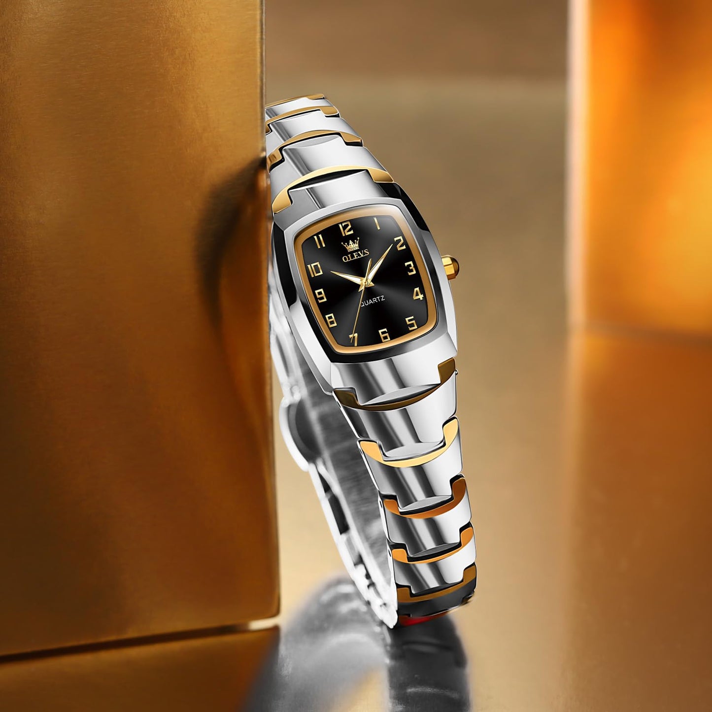 OLEVS Watch Women Luxury Classic Stainless Steel Small Wrist Dress Watches for Women Waterproof Analog Day Date Dainty Fashion Dress Female Watch-(Black/Rose Gold/Gold Face)