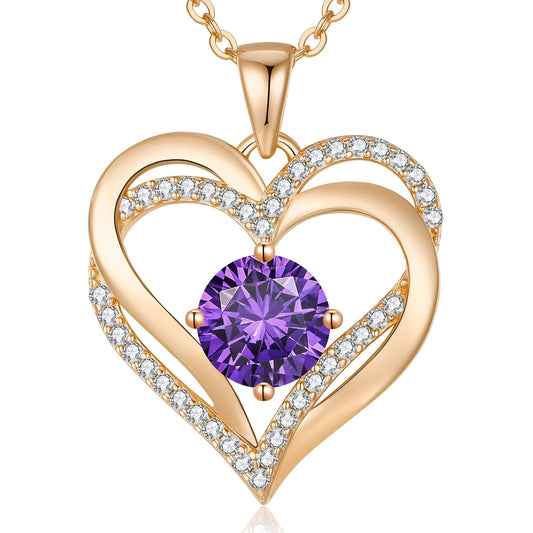 Personalized Double Heart Birthstone Necklace for Women – Sterling Silver Gift