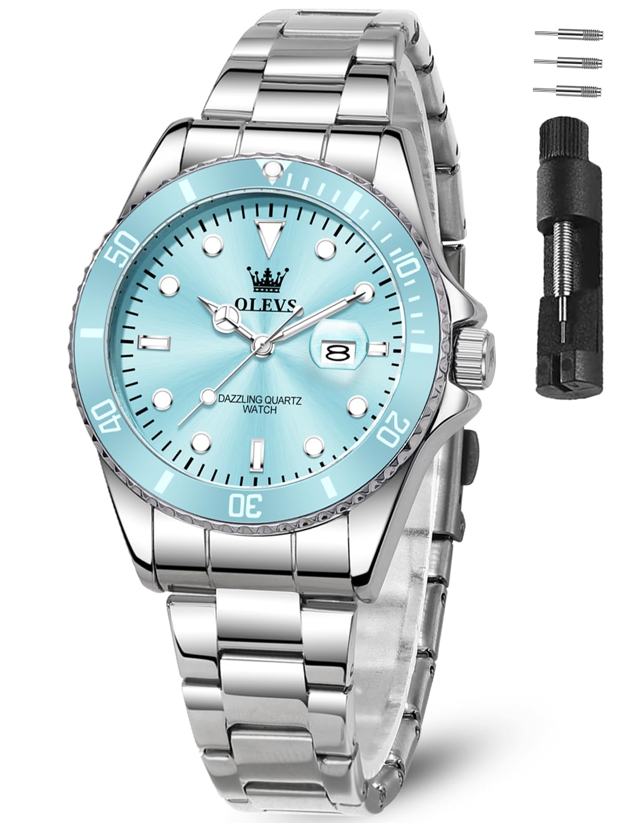 OLEVS Watch Women Silver Watches for Women Luxury for Small Wrists Dress Stainless Steel Women's Wrist Watches Easy to Read Reloj para Mujer Black/Blue/Gold/Green/Pink/Purple