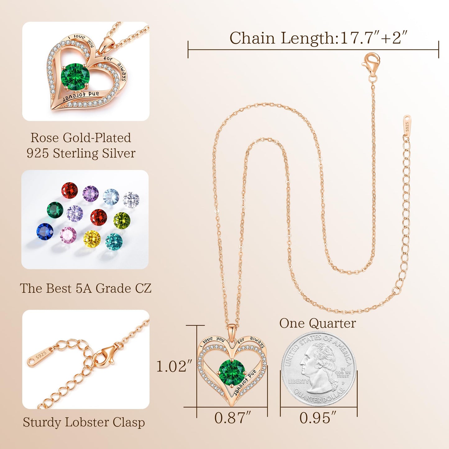 LOUISA SECRET Double Love Heart Birthstone Necklaces for Women, Birthday Gift for Girlfriend, Anniversary Jewelry Gift for Her, 925 Sterling Silver Jewelry Christmas Anniversary Birthday Present Gifts for Wife Girlfriend Mom Grandma Daughter