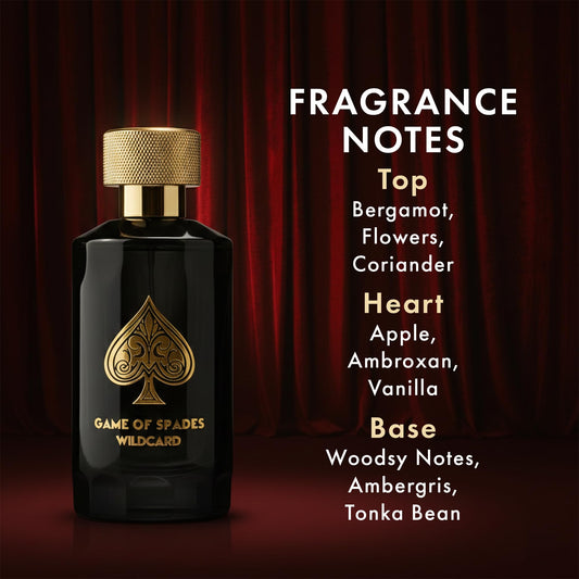 Jo Milano Game of Spades Wildcard Parfum Spray | 3.4 oz (100ml) | Vanilla, Apple, Tonka, Oud Wood, Bergamot Scent | Long Lasting Fragrance for Men