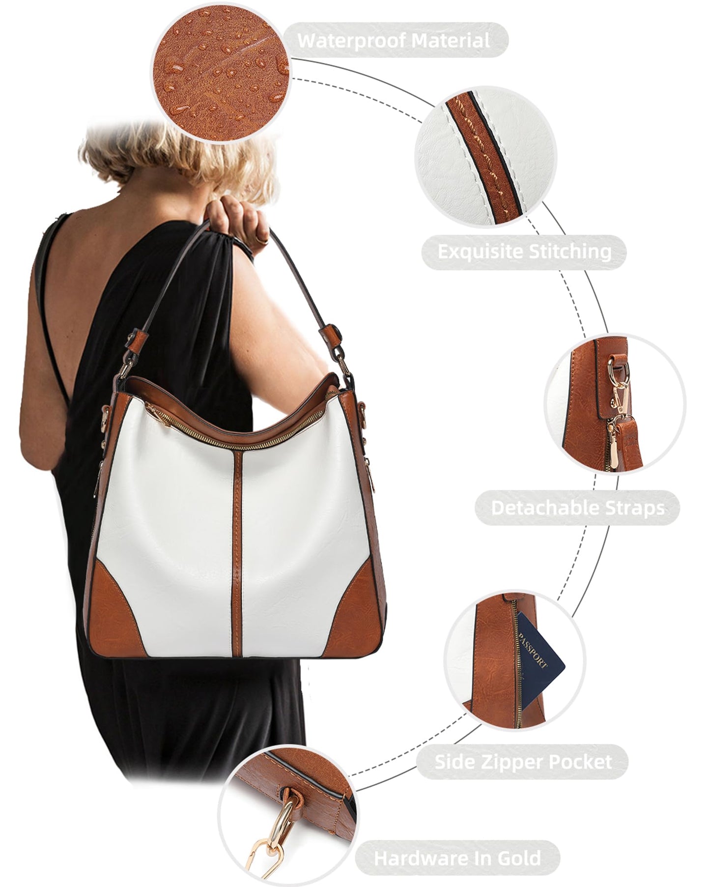 Purses for Women 3PCS, Crossbody Bags Set Large Leather Purse Shoulder Handbags with Wallet Adjustable Straps for Ladies Tote