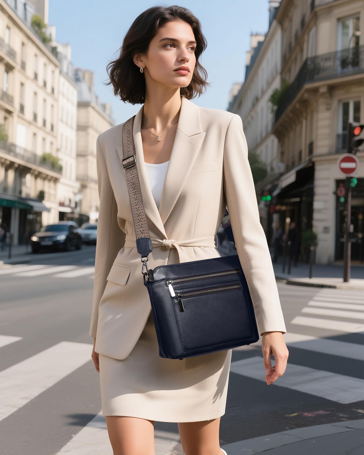 COOLCY Genuine Leather Crossbody Bags for Women Purses and Handbags for Ladies with Multiple Pockets Shoulder Satchel Bag