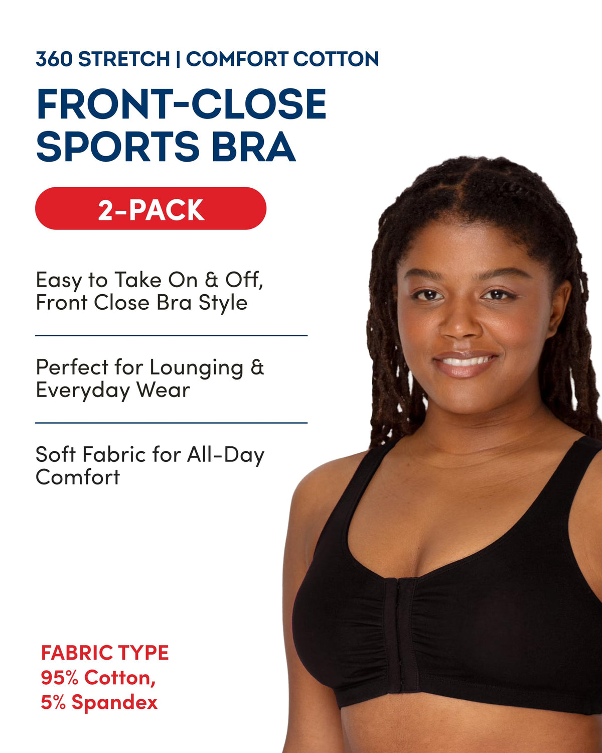 Fruit of the Loom Women's Front Close Builtup Sports Bra, Sand/Black 2-Pack, 36