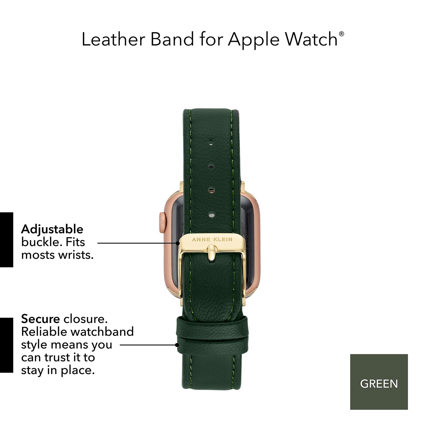 Anne Klein Leather Fashion Band for Apple Watch Secure, Adjustable, Apple Watch Band Replacement, Fits Most Wrists