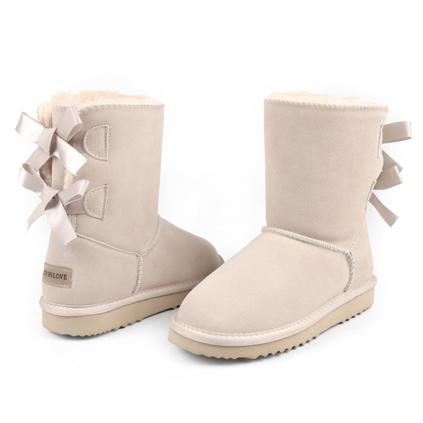 JOY IN LOVE Women's Snow Boots for Winter Mid-Calf high Back Bows