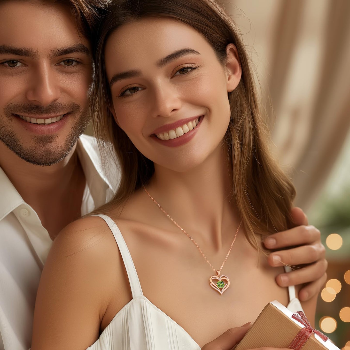 LOUISA SECRET Double Love Heart Birthstone Necklaces for Women, Birthday Gift for Girlfriend, Anniversary Jewelry Gift for Her, 925 Sterling Silver Jewelry Christmas Anniversary Birthday Present Gifts for Wife Girlfriend Mom Grandma Daughter