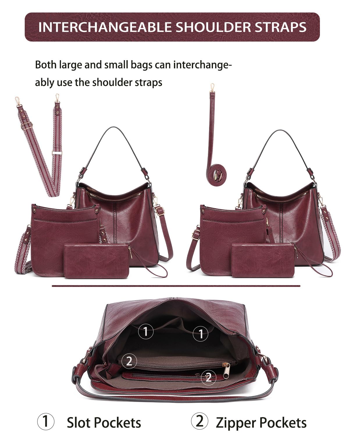 Purses for Women 3PCS, Crossbody Bags Set Large Leather Purse Shoulder Handbags with Wallet Adjustable Straps for Ladies Tote