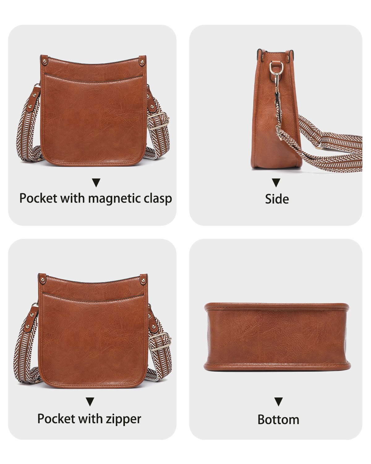 Purses for Women 3PCS, Crossbody Bags Set Large Leather Purse Shoulder Handbags with Wallet Adjustable Straps for Ladies Tote