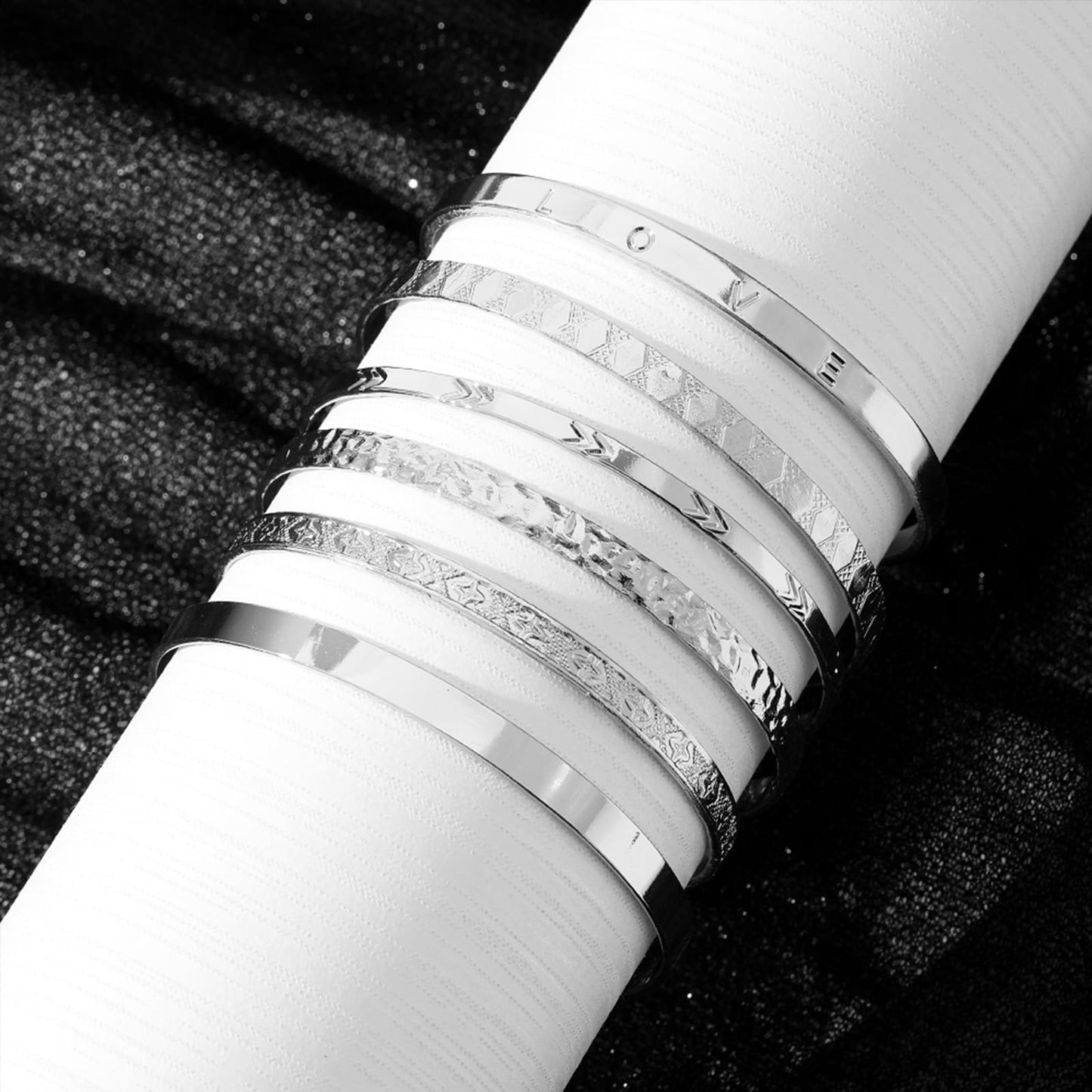 IFKM Gold Bangle Bracelets For Women, 14k Gold Plated Multi Layer Stackable Cuff Bracelet Set, Trendy Elegance Charms Non Tarnish Minimalist Textured Boho Jewelry Gift for Women