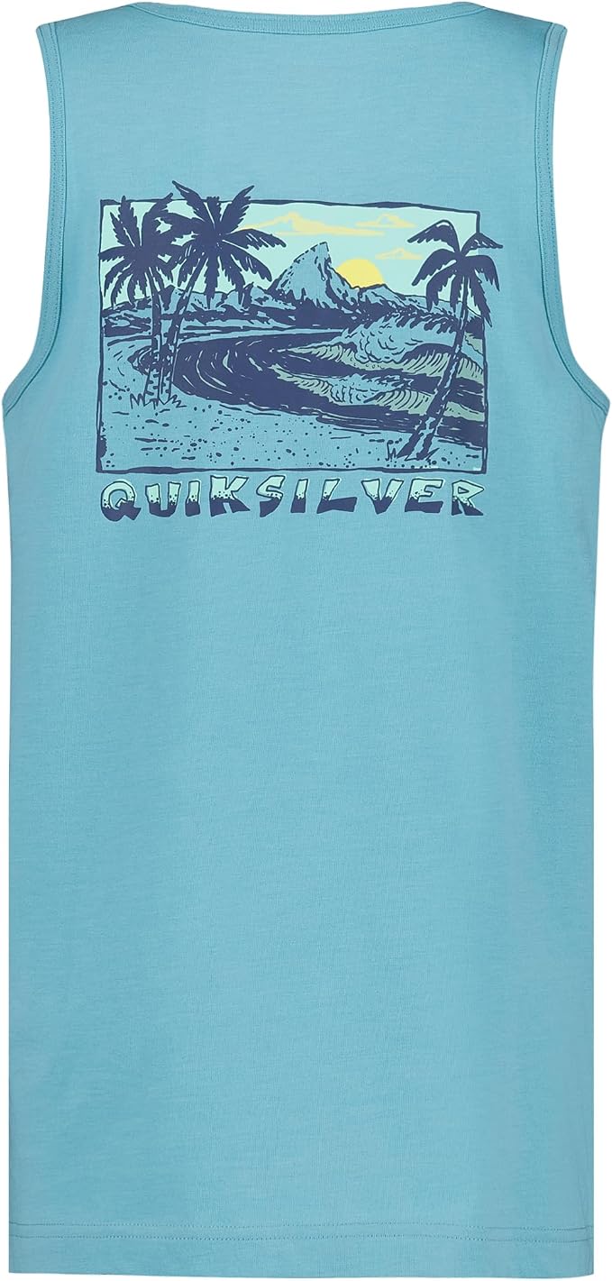 Quiksilver Boys' Sleeveless Graphic Tank Top Shirt, Aqua Beach, S8 (Clearance)