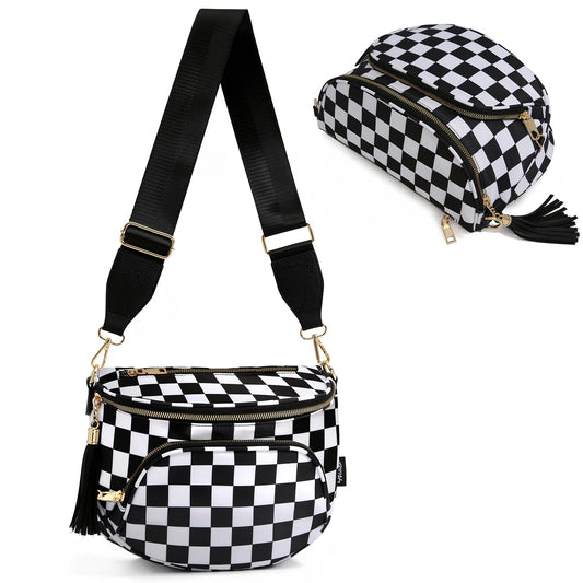 Checkered Crossbody Bag Anti Theft Spacious Bum Bags for Women Nylon Fanny Packs Lightweight Purse Wallet for Travel