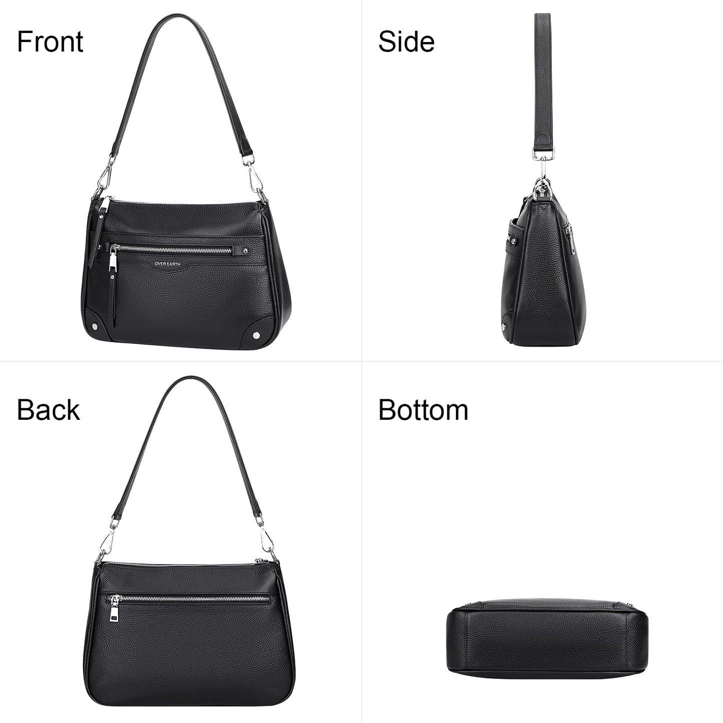 Over Earth Soft Genuine Leather Crossbody Bags for Women Medium Shoulder Purses Hobo Handbags with Multi Pockets