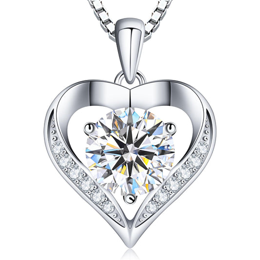 Luxury Moissanite Heart Necklace for Women – 925 Sterling Silver Heart Pendant, Sparkling Jewelry Gift for Wife, Girlfriend, Mom & Daughter