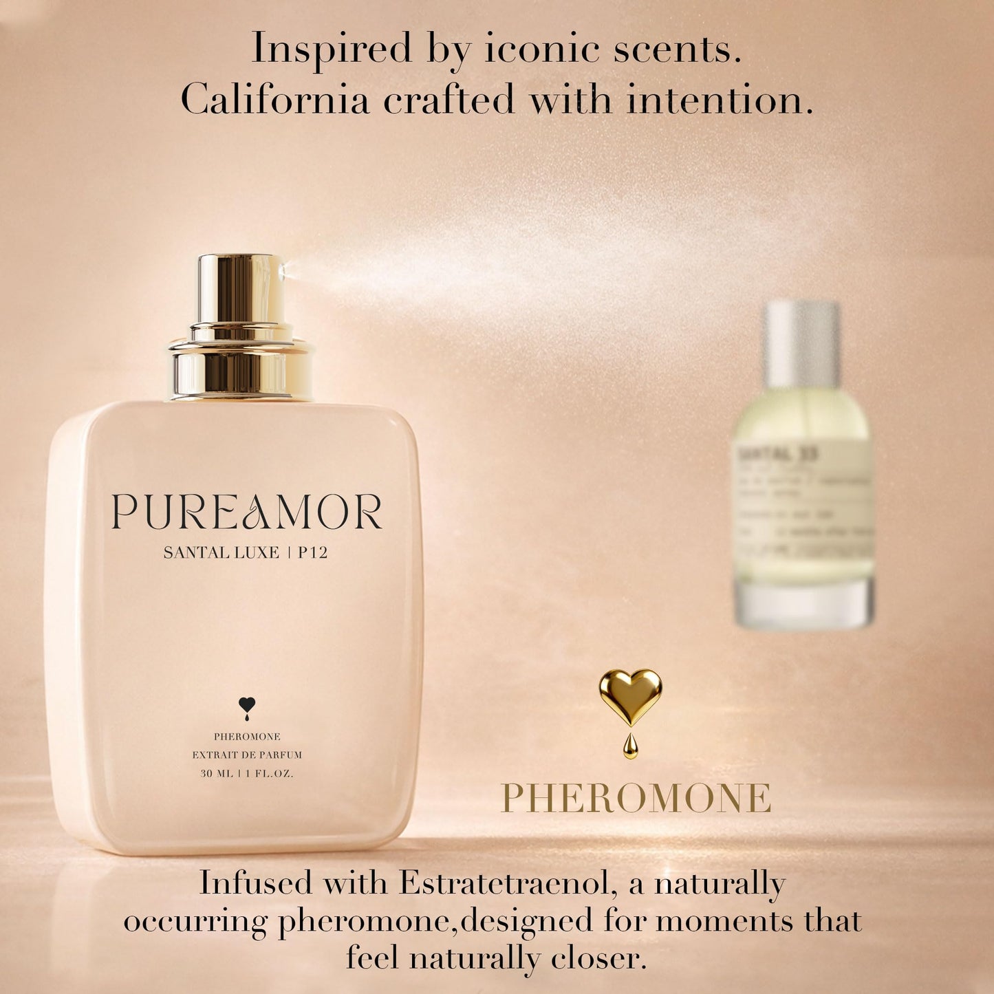 PUREAMOR Pheromone Perfume for Women, Moonlight Mellow Extrait de Parfum - Long Lasting Sweet Floral Gourmand Scent, 30% High Concentration, Full Size Fragrance Spray, 1.0 oz / 30 ml