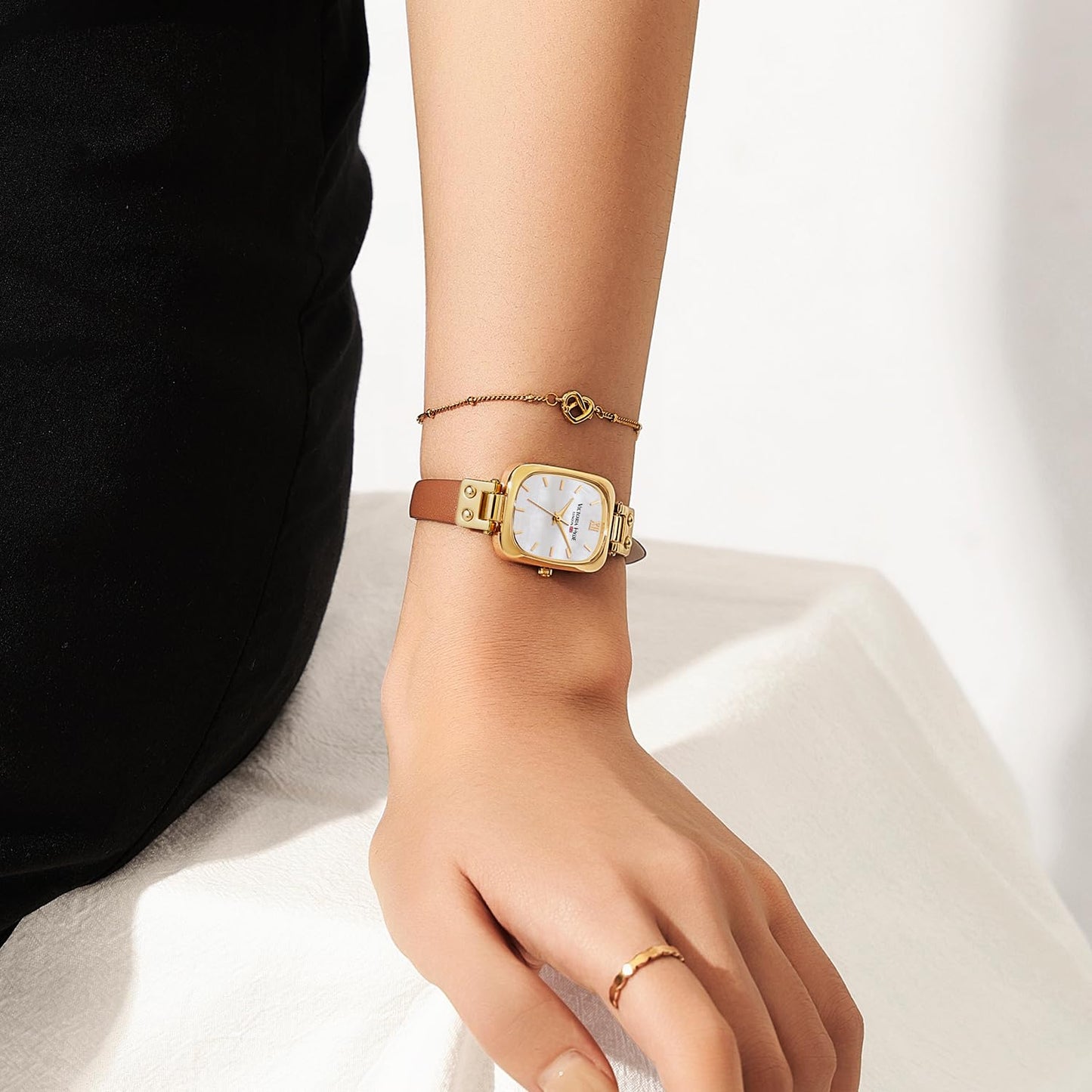 VICTORIA HYDE Dainty Women's Wrist Watch, Rectangle Watches for Women, Womens Watch with Stainless Steel Bracelet or Leather Band