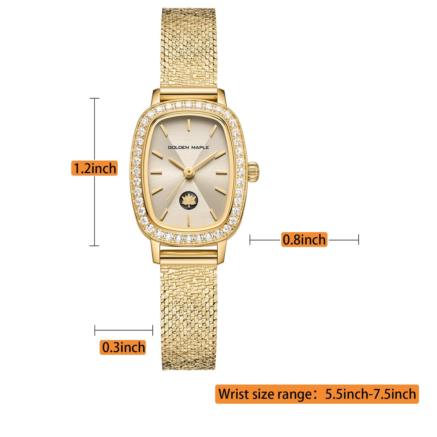 GOLDEN MAPLE Watches for Women, Dainty Gold Watch with Small Stainless Steel Case, Quartz Movement and Water Resistant, Adjustable Mesh Band
