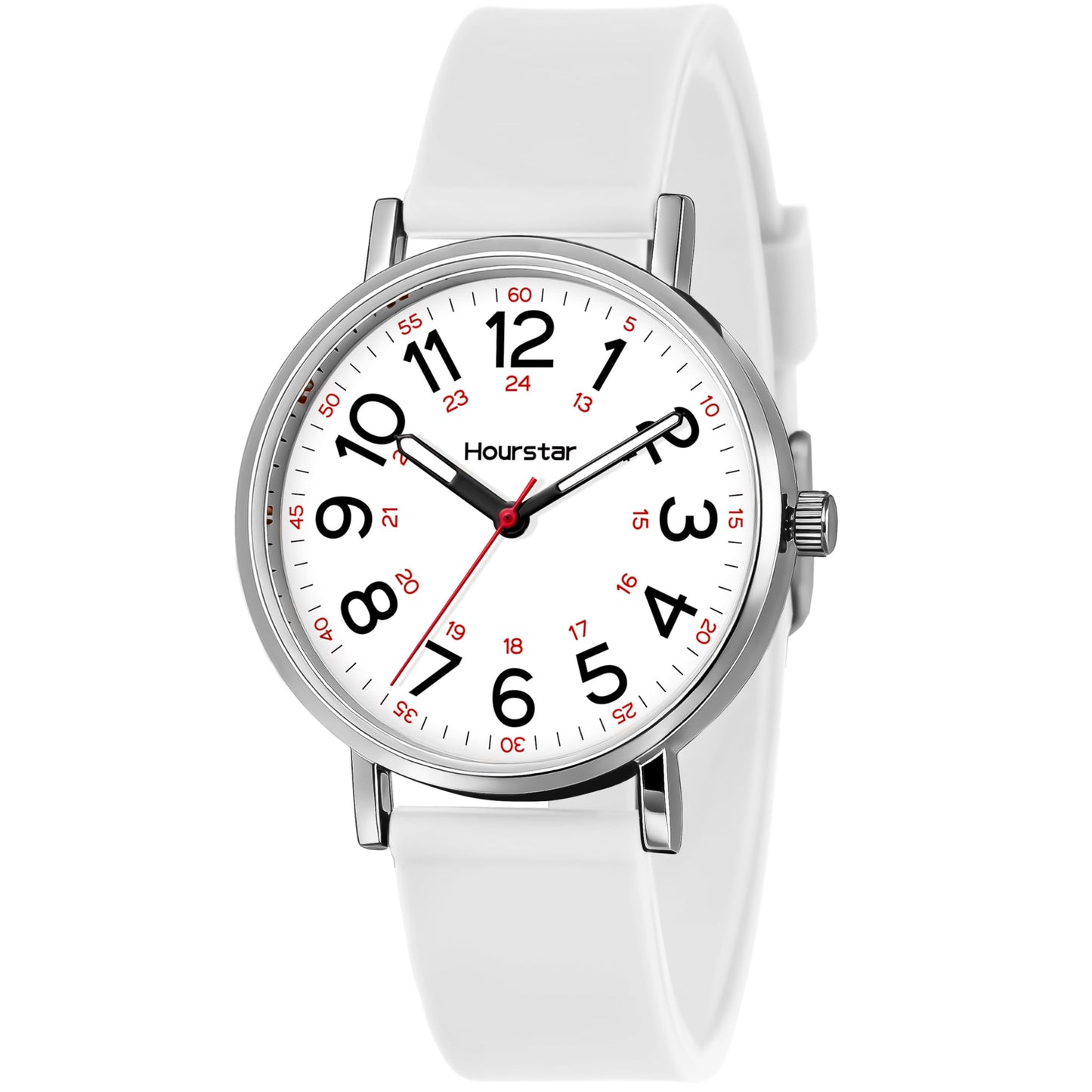 Women's Analog Nurse Watch with Second Hand for Nursing, 12/24 Time, Silicone Band, Easy Read