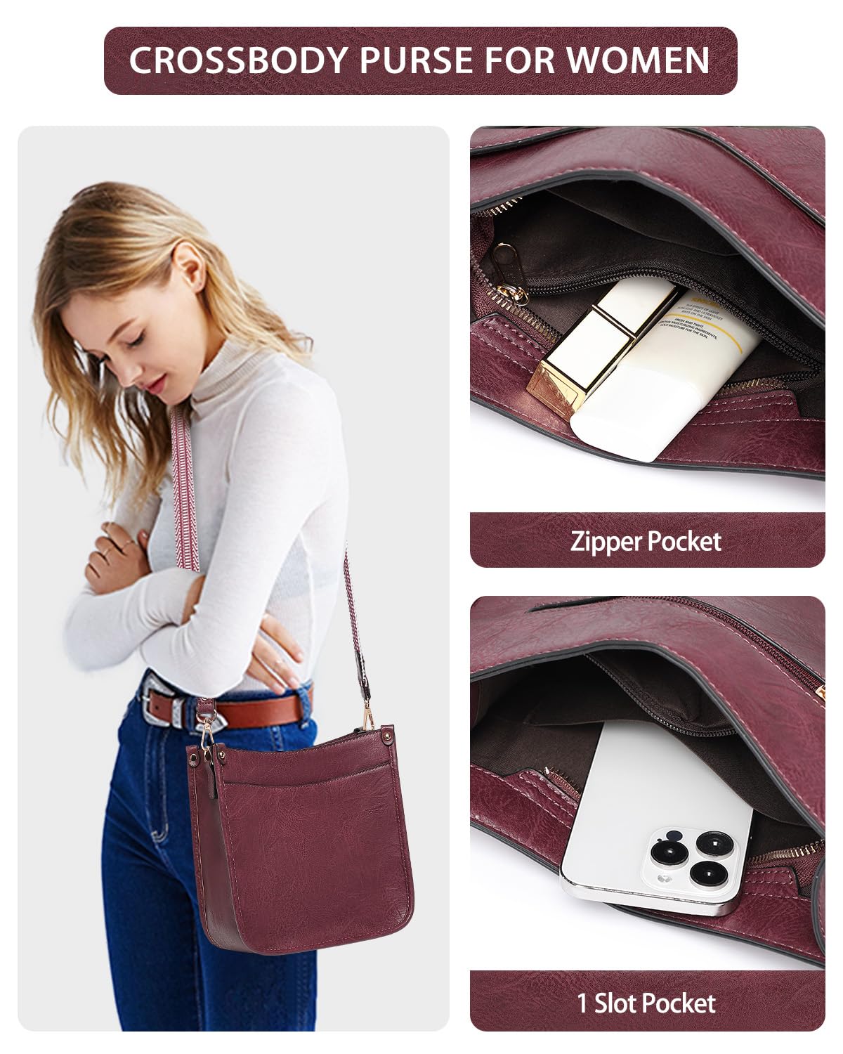 Purses for Women 3PCS, Crossbody Bags Set Large Leather Purse Shoulder Handbags with Wallet Adjustable Straps for Ladies Tote