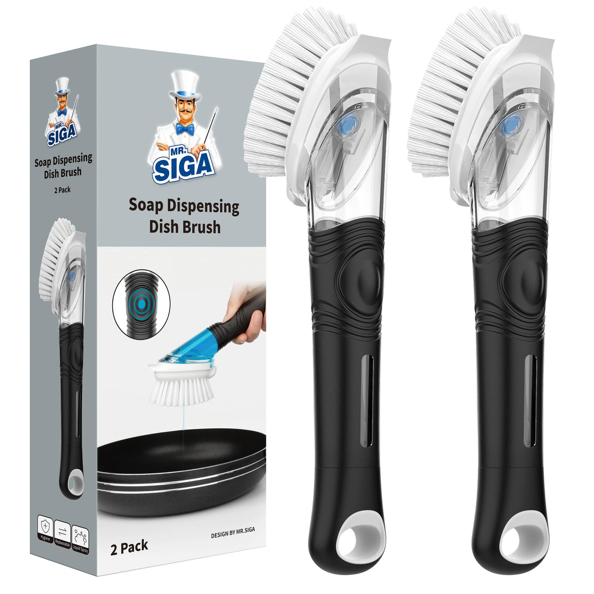 MR.SIGA Soap Dispensing Dish Brush, Kitchen Brush for Pot Pan Sink Cleaning