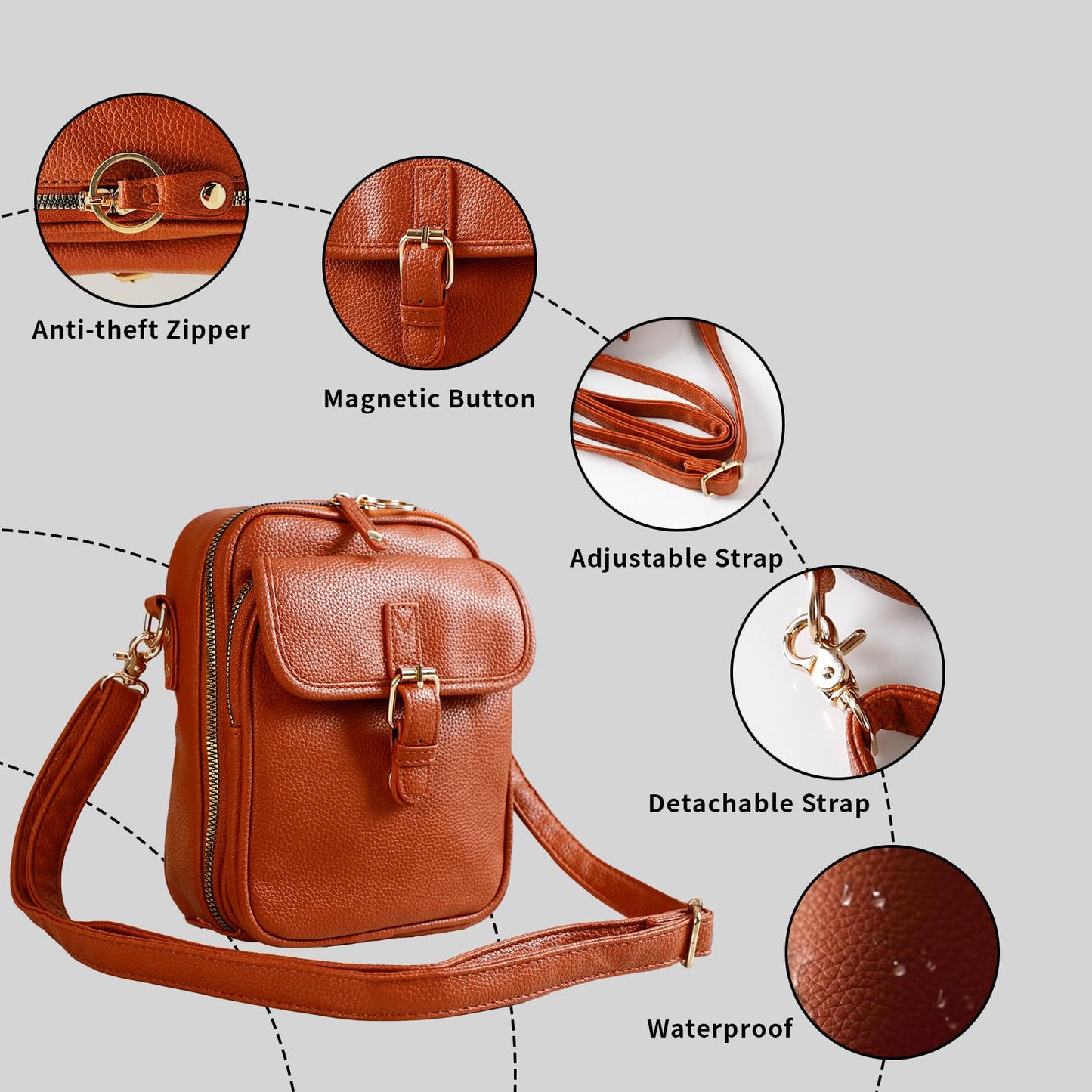 Leather Crossbody Bag for Women,Anti-Theft Messenger Bag with Large Capacity,Built-in Purse Card Slots Shoulder Sling Bag