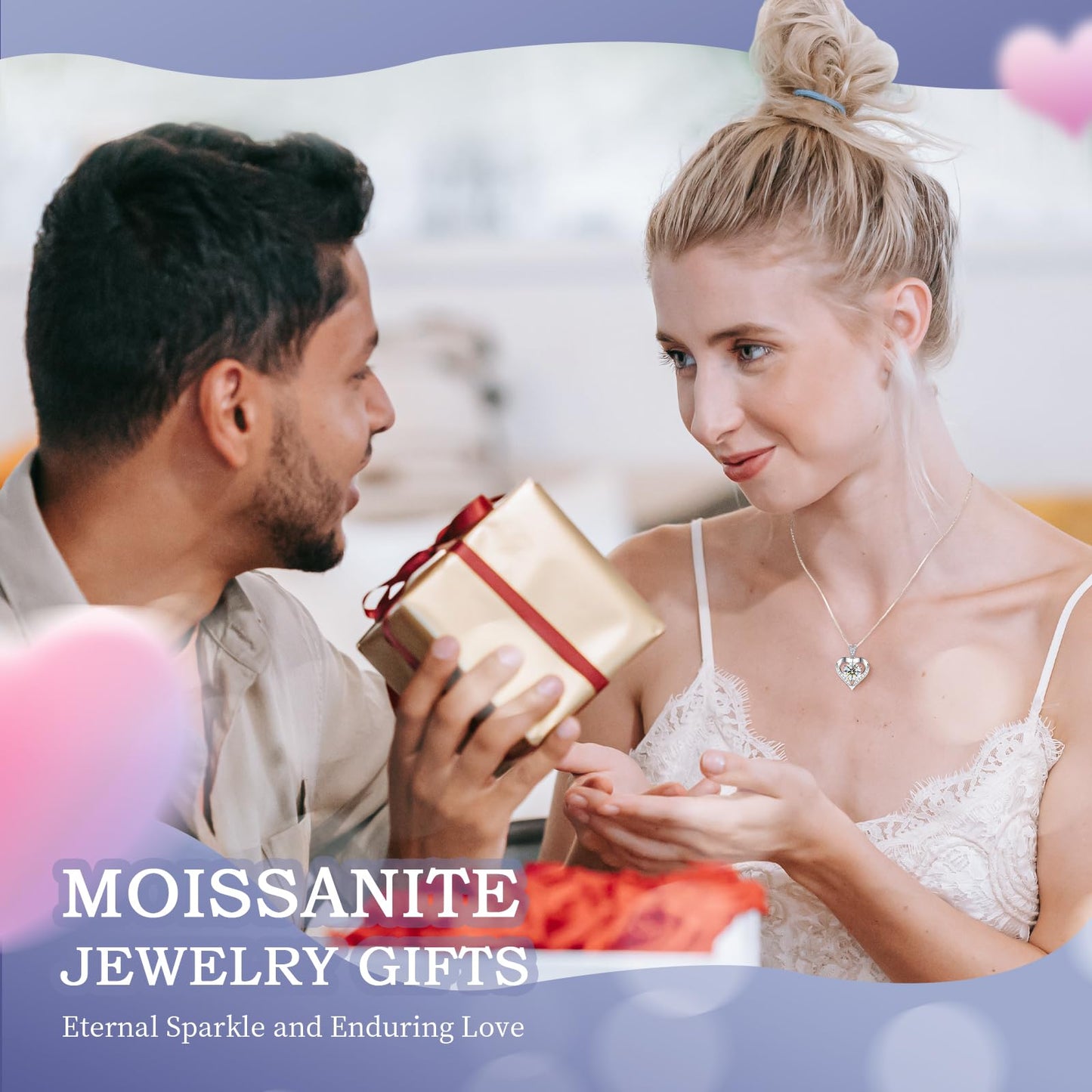 Gorgeous Moissanite Necklaces for Women - Sterling Silver 1-3CT D Color Moissanite Pendant Necklace, Mother Day Birthday Gifts for Mom Wife Girlfriend Daughter, Wedding Anniversary Christmas Jewelry Gift