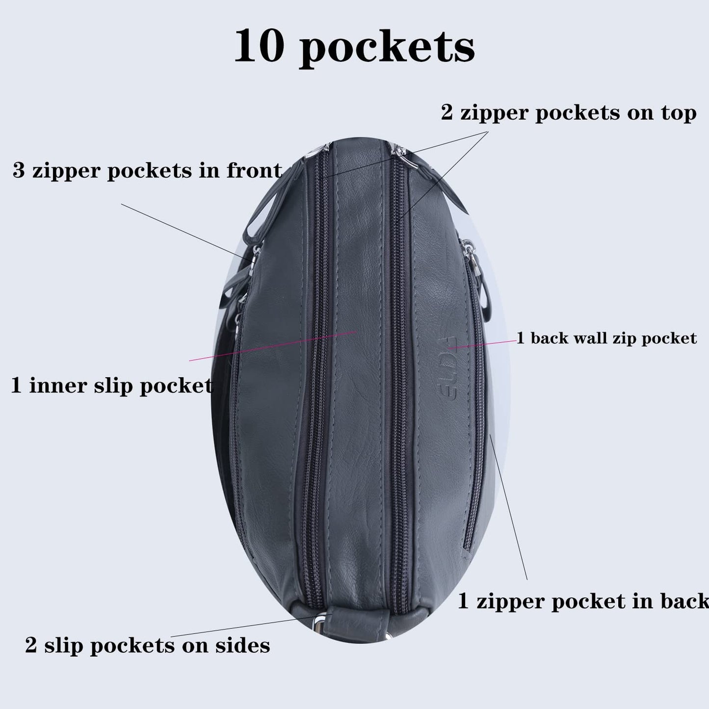 ELDA 10 Pockets Crossbody Purses for Women Medium Pocketbooks Lightweight Ladies Satchel Bag Multi Pocket Shoulder Handbag