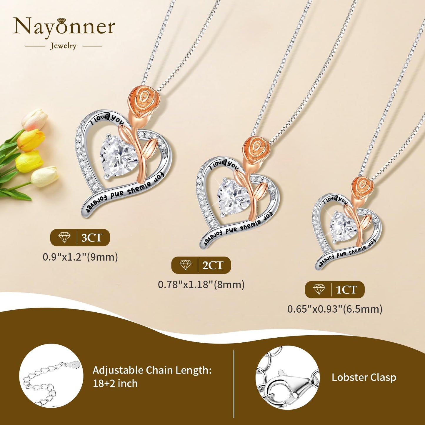 Gorgeous Moissanite Necklaces for Women - Sterling Silver 1-3CT D Color Moissanite Pendant Necklace, Mother Day Birthday Gifts for Mom Wife Girlfriend Daughter, Wedding Anniversary Christmas Jewelry Gift