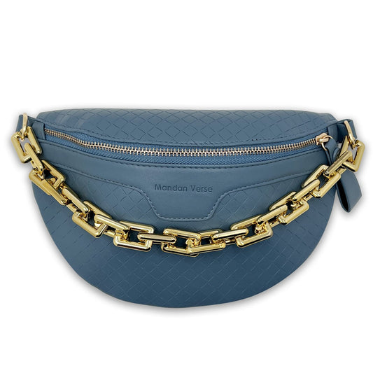 Thick Chain Women's Fanny Pack Plaid leather Waist Bag Shoulder Crossbody Chest Bags Luxury Designer Handbags Female Belt Bag