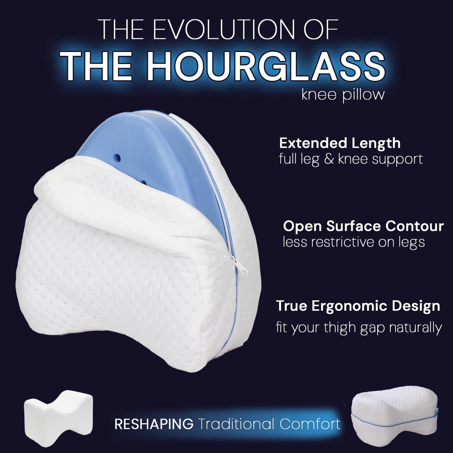 Contour Legacy Cool Leg & Knee Foam Support Pillow for Side Sleepers Soothing Relief for Back, Hips, Knees, Joints, Nerves & Muscles