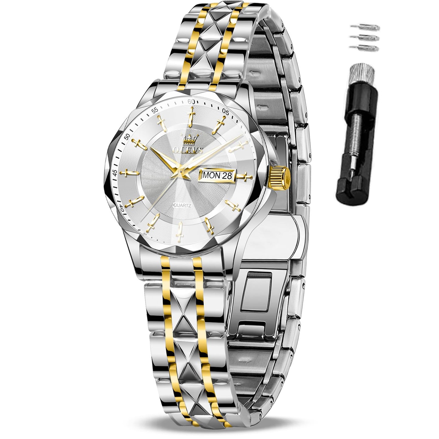 OLEVS Women's Luxury Elegant Watch, Fashion Waterproof Ladies Dress Watch, Stainless Steel Gold Silver Watches for Women, Small Wrist with Day Date, Ideal for Gift Daily Wear