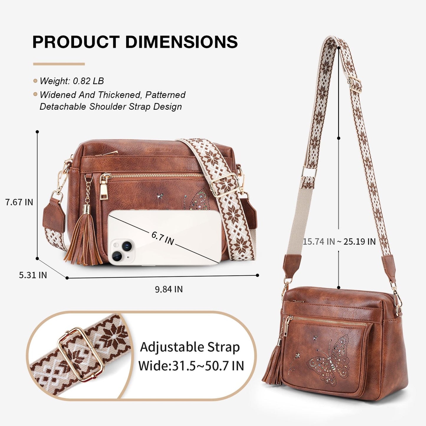 KITEVIUN Crossbody Bags for Women Trendy Leather Crossbody Purse Shoulder Handbags Butterfly Design