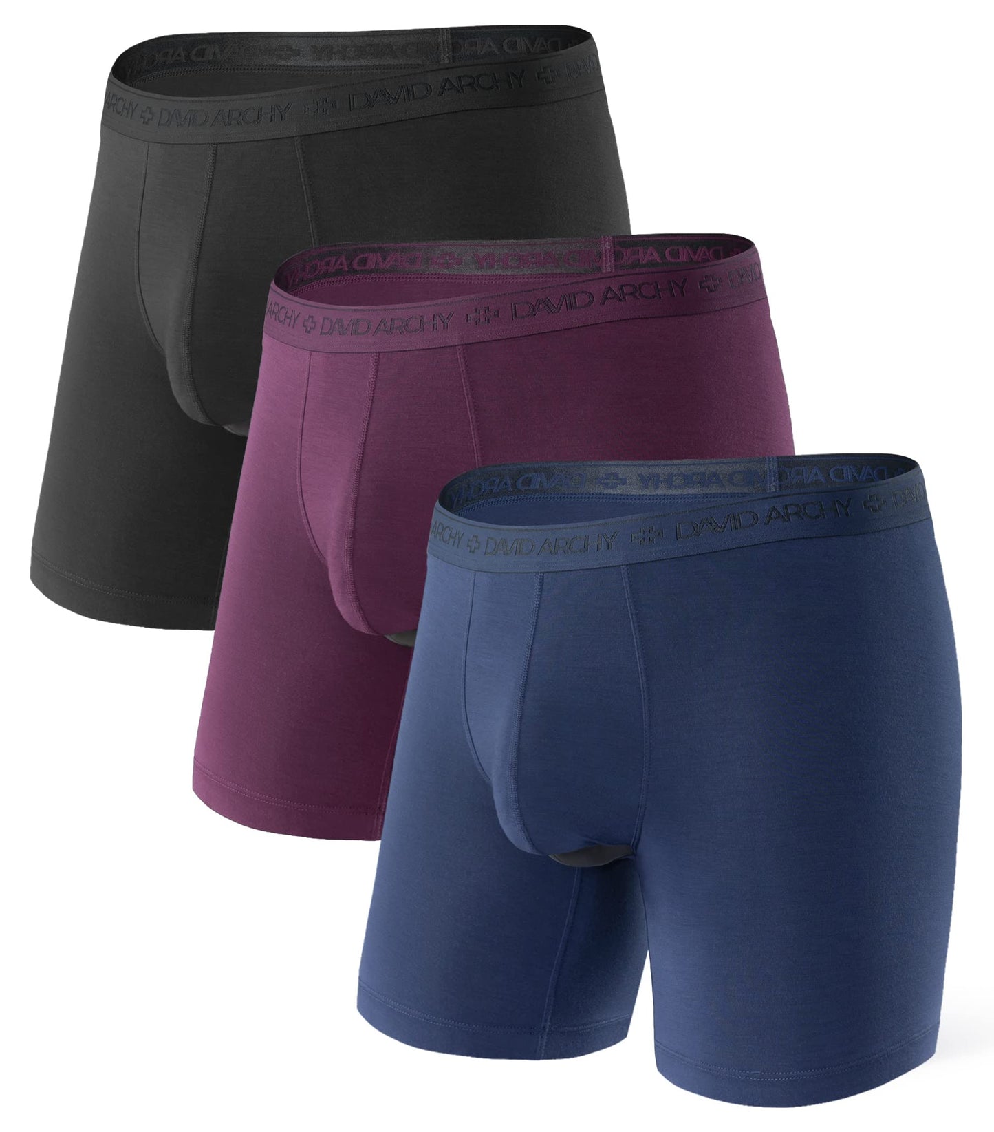 DAVID ARCHY Men's Underwear Modal Boxer Briefs Trunks Multi-Pack | Dual Pouch with Fly, Ultra Soft Second Skin Feel, Breathable Stretch Spandex, Anti Chafing, Daily Lounging Work Travel