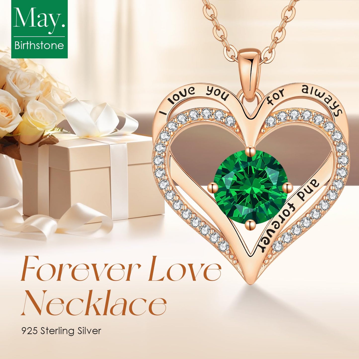 LOUISA SECRET Double Love Heart Birthstone Necklaces for Women, Birthday Gift for Girlfriend, Anniversary Jewelry Gift for Her, 925 Sterling Silver Jewelry Christmas Anniversary Birthday Present Gifts for Wife Girlfriend Mom Grandma Daughter