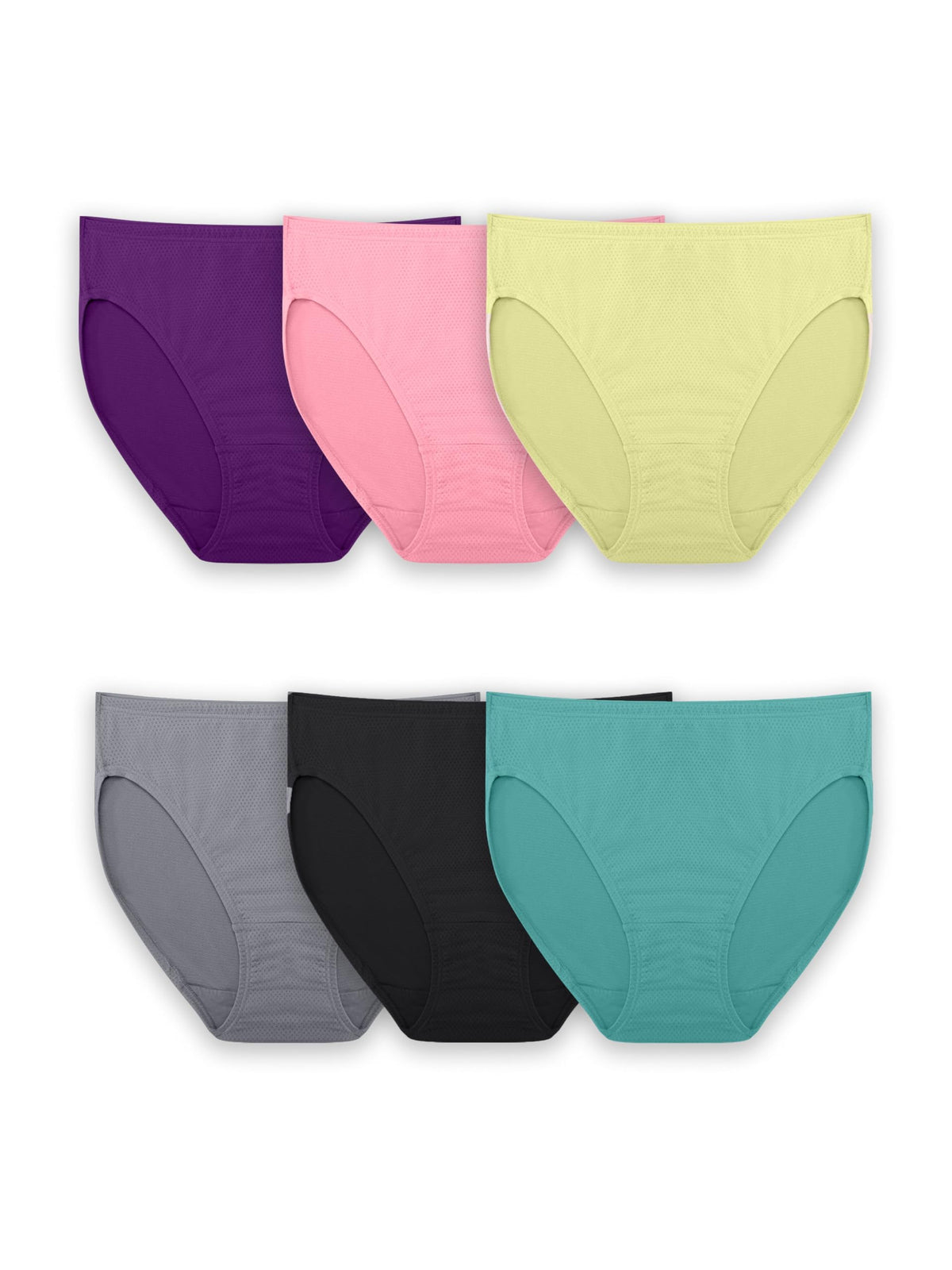 Fruit of the Loom Women's Breathable Underwear (Regular & Plus Size), Hi Cut-Micro Mesh-6 Pack Assorted Colors, 6