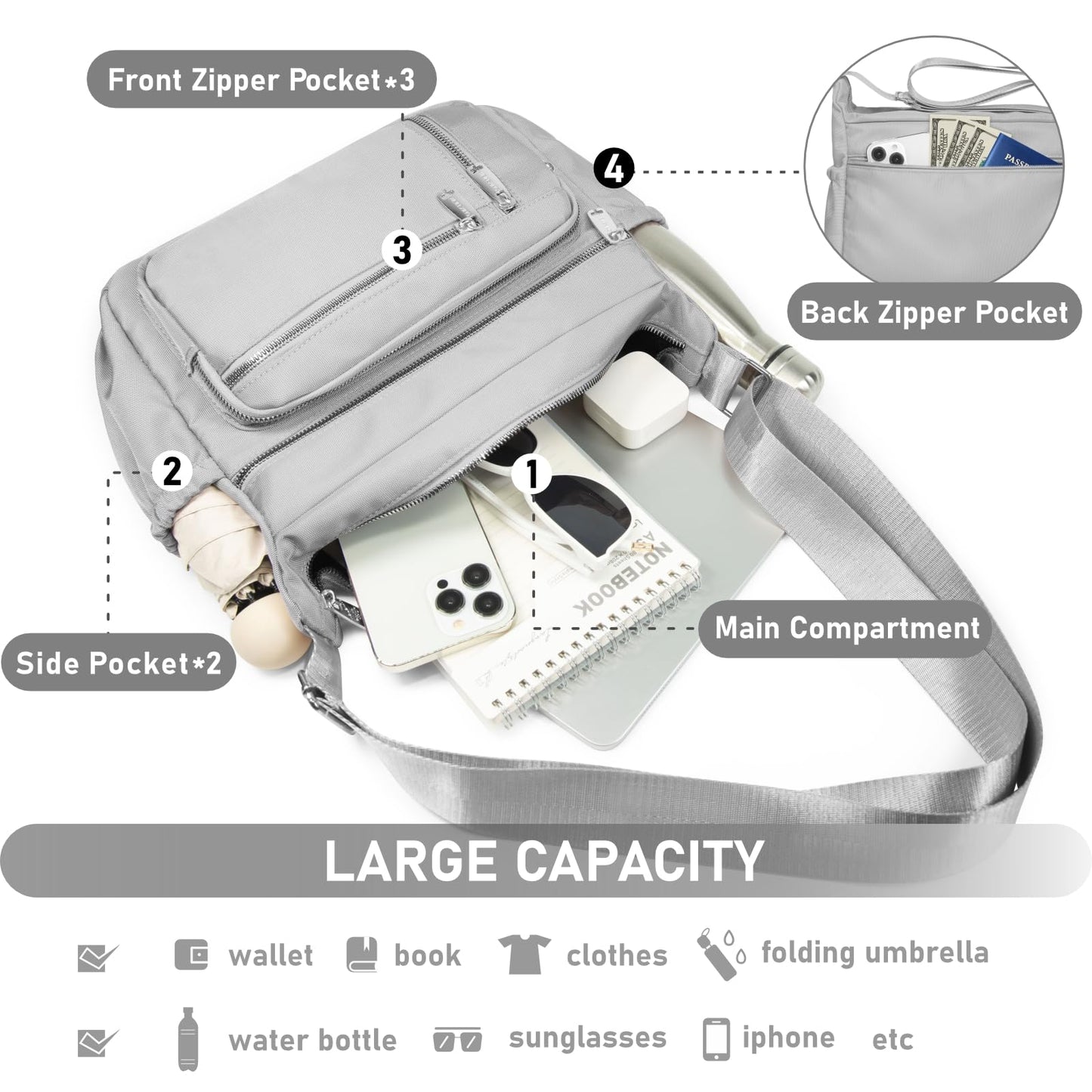 NPBAG Crossbody Bag for Women, Shoulder Purse Handbag Messenger Bag, Trendy Pocketbooks, Waterproof and Multi-Pockets
