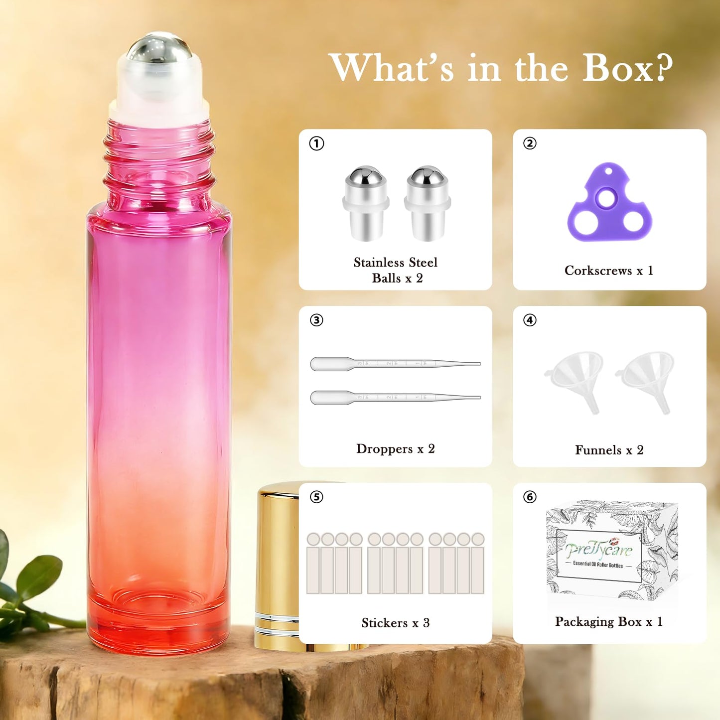 PrettyCare 4 Pack Amber Glass Oil Roller Bottles for Essential Oils 10ml, Roll On Bottles with Stainless Steel Roller Ball Leak-Proof Perfume Travel Refillable Bottle Empty, Beauty & Personal Care