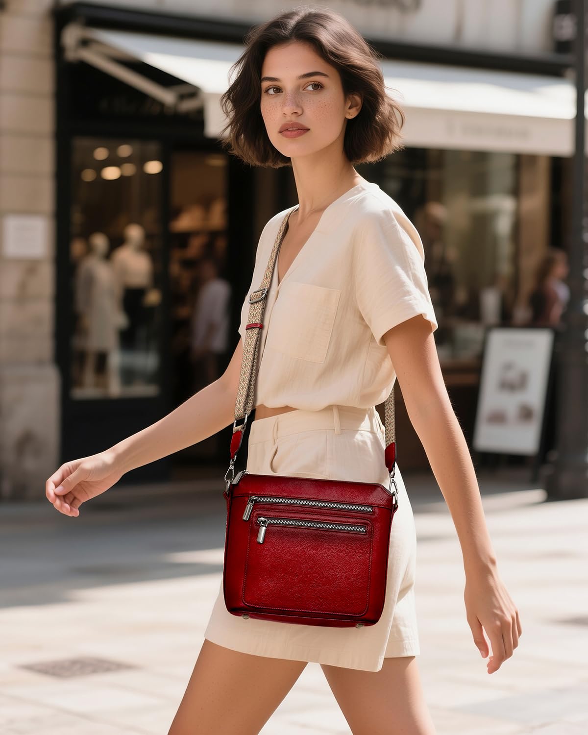 COOLCY Genuine Leather Crossbody Bags for Women Purses and Handbags for Ladies with Multiple Pockets Shoulder Satchel Bag