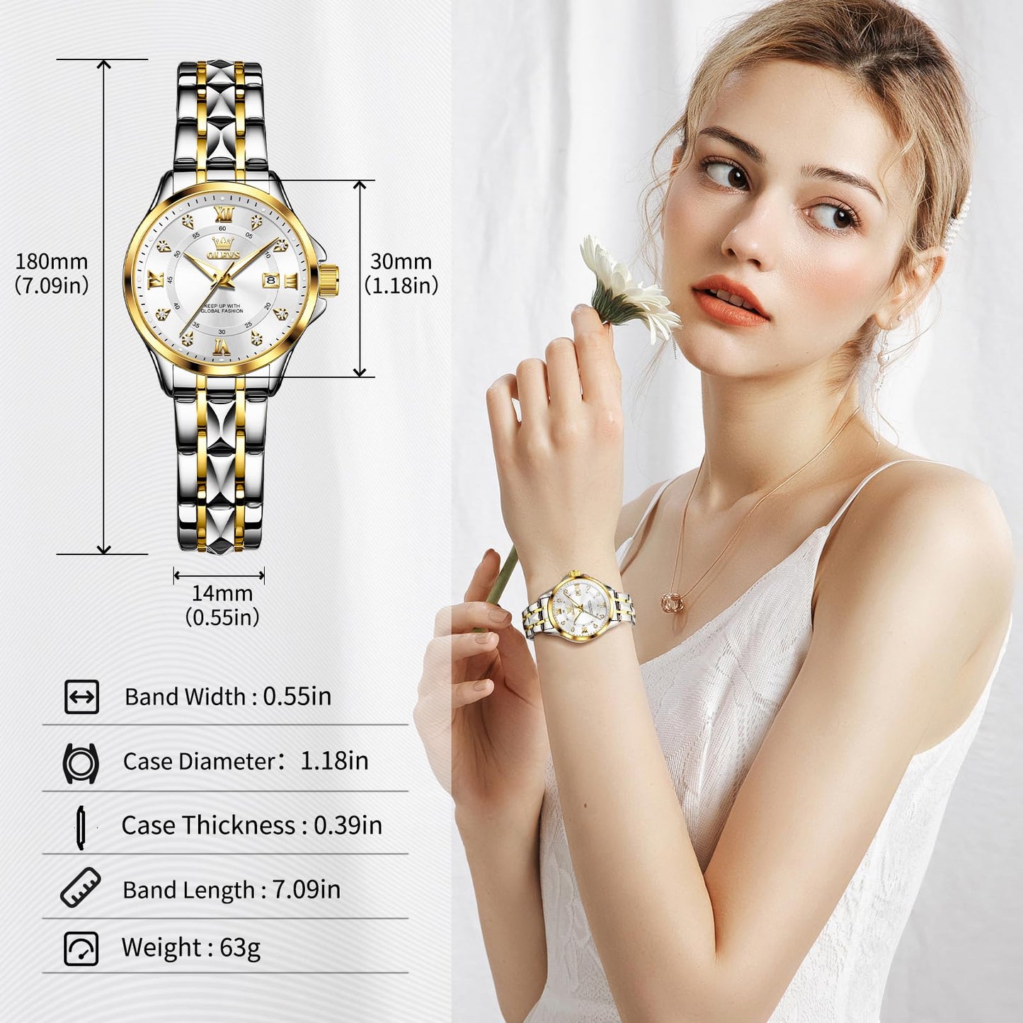 OLEVS Watch Women Two Tone Watches for Women with Date Dress Womens Watches for Small Wrists Luxury Easy Read Womens Watch Waterproof Blue/Black/Gold/Silver Dial Reloj para Mujer