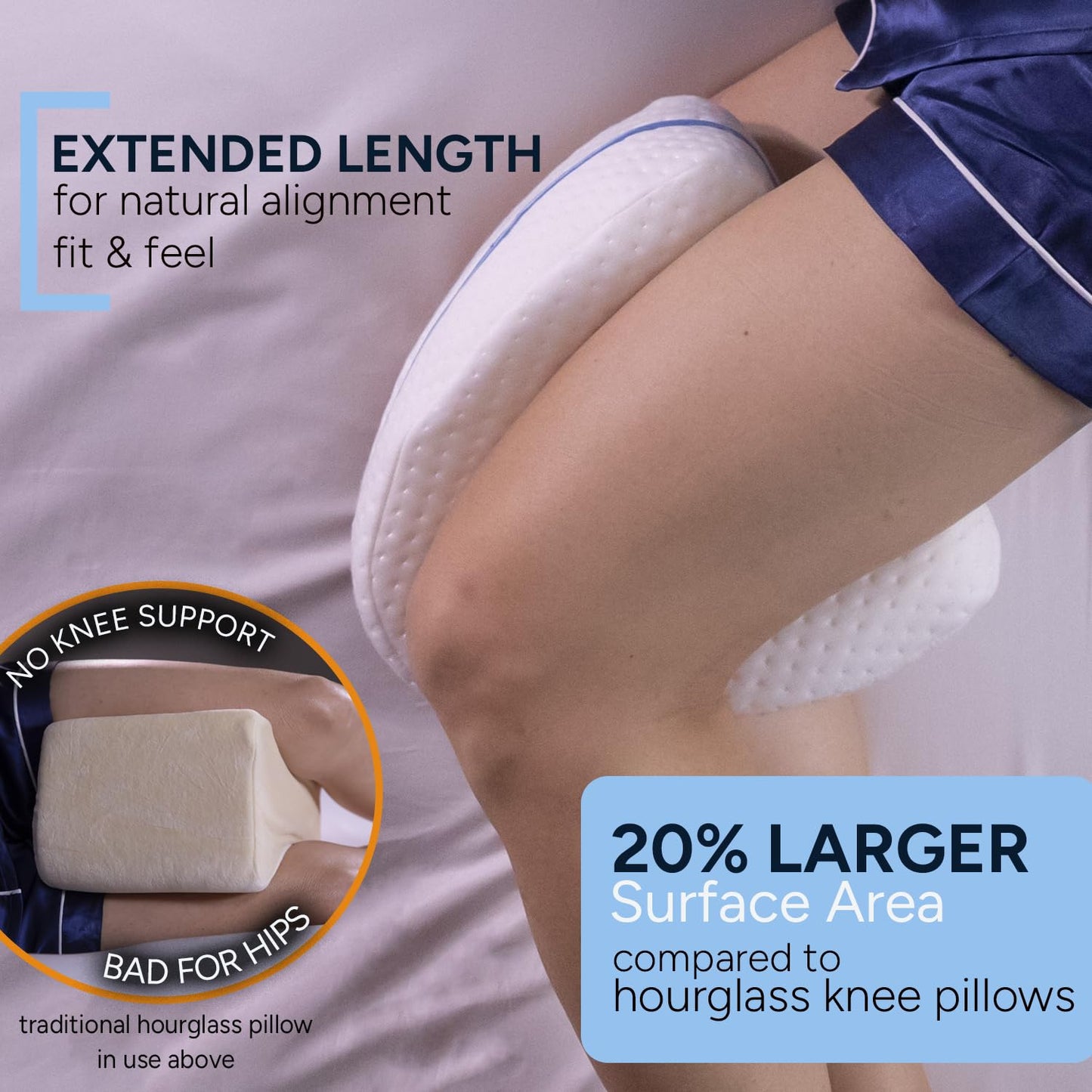 Contour Legacy Cool Leg & Knee Foam Support Pillow for Side Sleepers Soothing Relief for Back, Hips, Knees, Joints, Nerves & Muscles