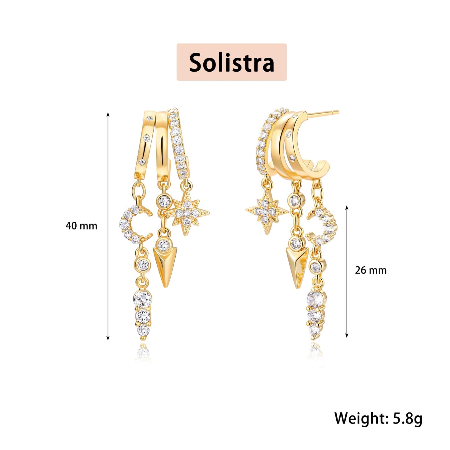 Gold Dangle Earrings for Women, 14k Gold Plated Stacked Triple Hoop Illusion Earrings Cubic Zirconia Huggie Earrings for Women Trendy