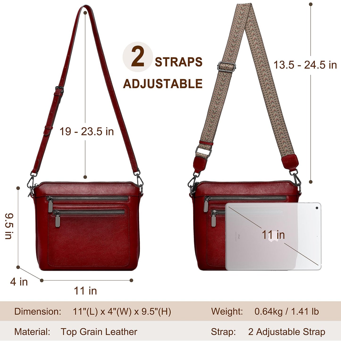 COOLCY Genuine Leather Crossbody Bags for Women Purses and Handbags for Ladies with Multiple Pockets Shoulder Satchel Bag
