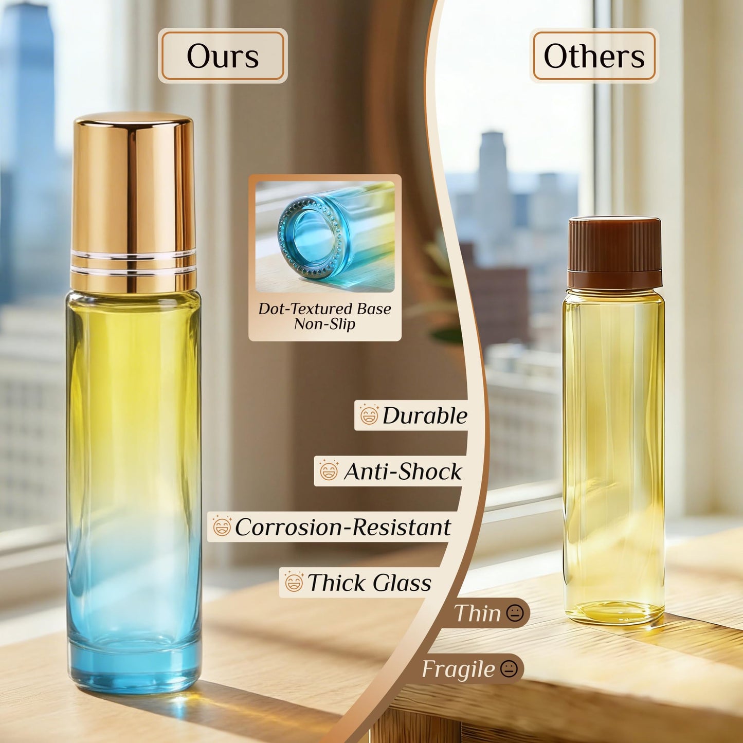 PrettyCare 4 Pack Amber Glass Oil Roller Bottles for Essential Oils 10ml, Roll On Bottles with Stainless Steel Roller Ball Leak-Proof Perfume Travel Refillable Bottle Empty, Beauty & Personal Care