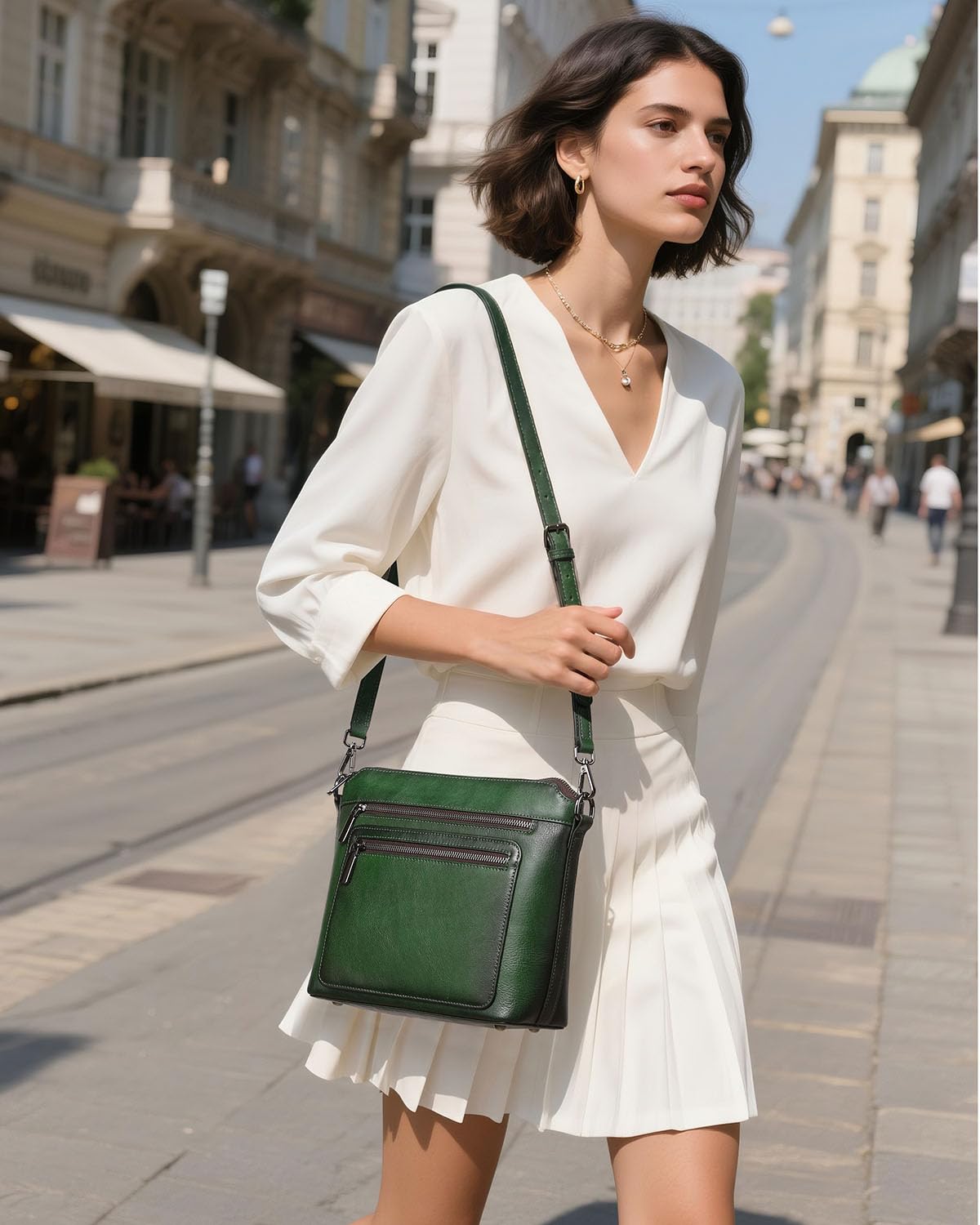 COOLCY Genuine Leather Crossbody Bags for Women Purses and Handbags for Ladies with Multiple Pockets Shoulder Satchel Bag